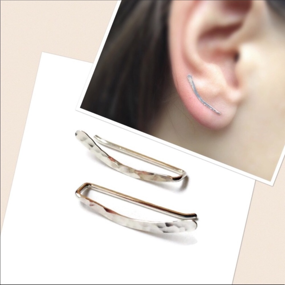 3 x hammered/textured ear crawlers climbers sweeps pins gold silver & rose gold